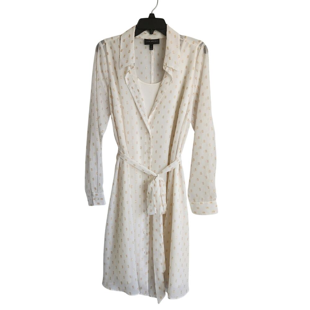 Lane Bryant Women's Off-White Belted Shirt Dress 14